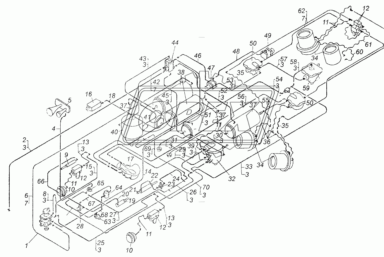 Схема тормозного привода автомобиля МАЗ-6422